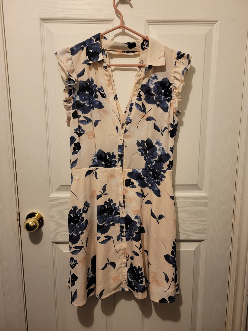 Dex Cream Mini Dress with Navy Floral Print
